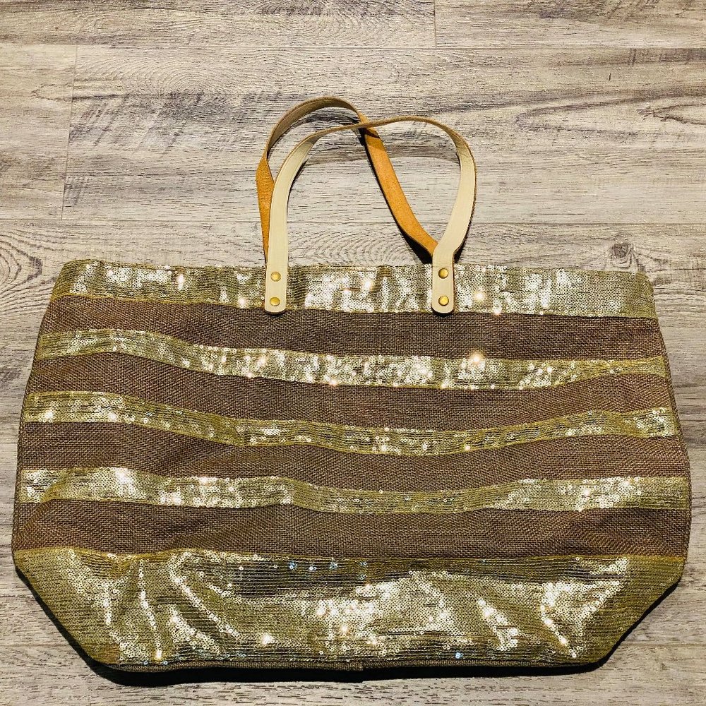 Tote Beach Bag Gold Sequins Sparkle